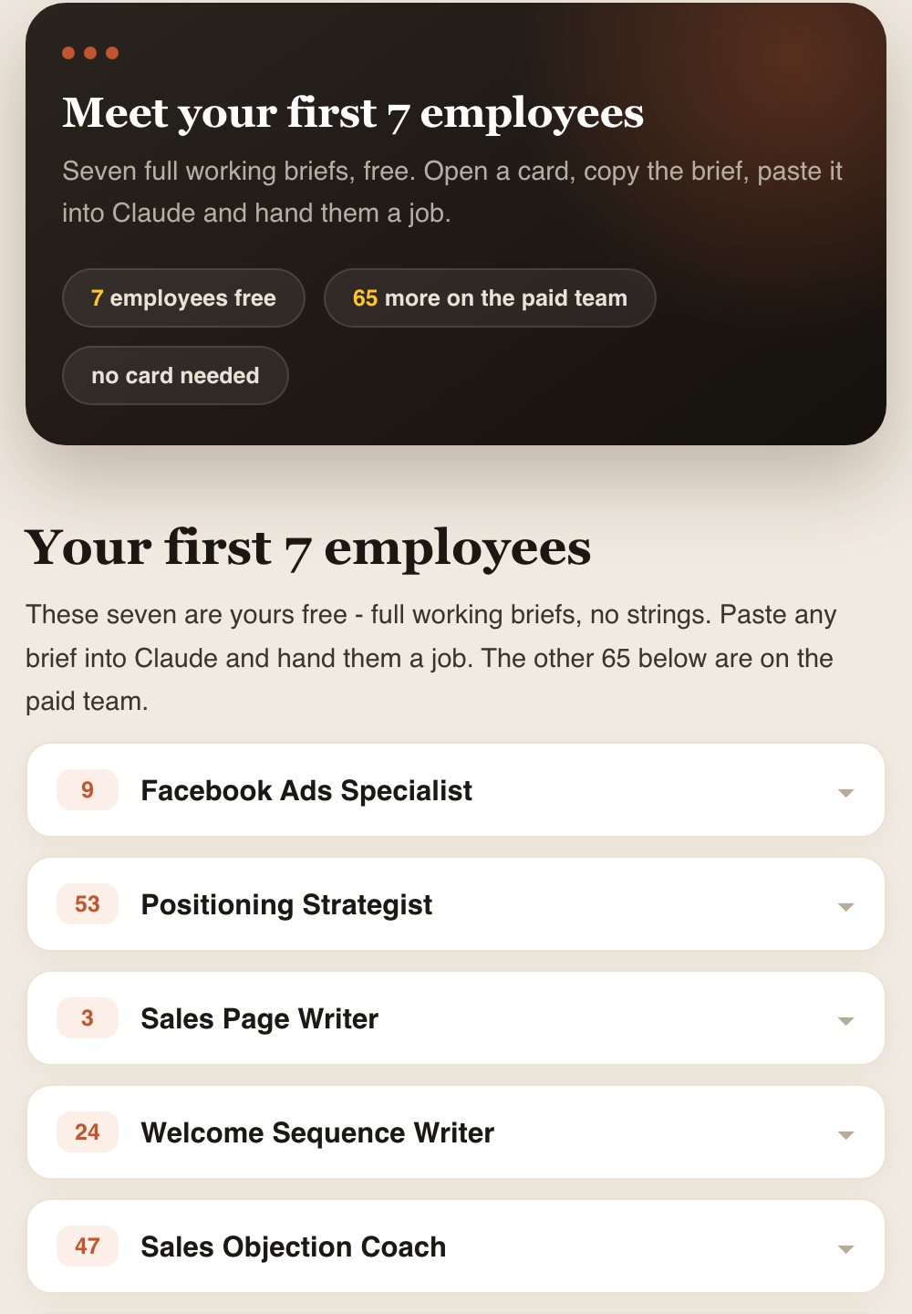 Your personal portal with the 7 employee briefs, ready the moment you sign up